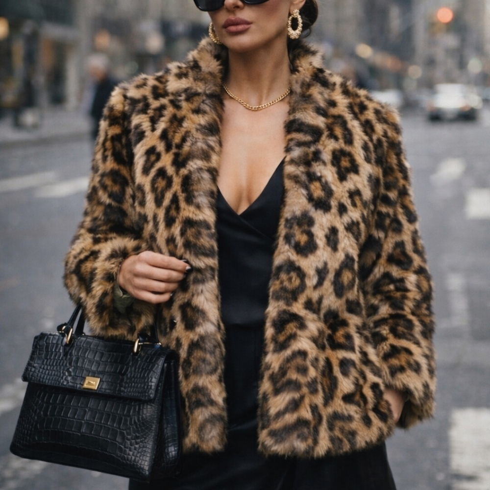 Vintage MONDI faux Fur Leopard Statement Coat-Made In Germany-Y2K Mob Wife Lux - Picture 15 of 15